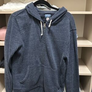 J. Crew Heather Navy Vintage Hooded Full Zip Fleece. Size Medium.